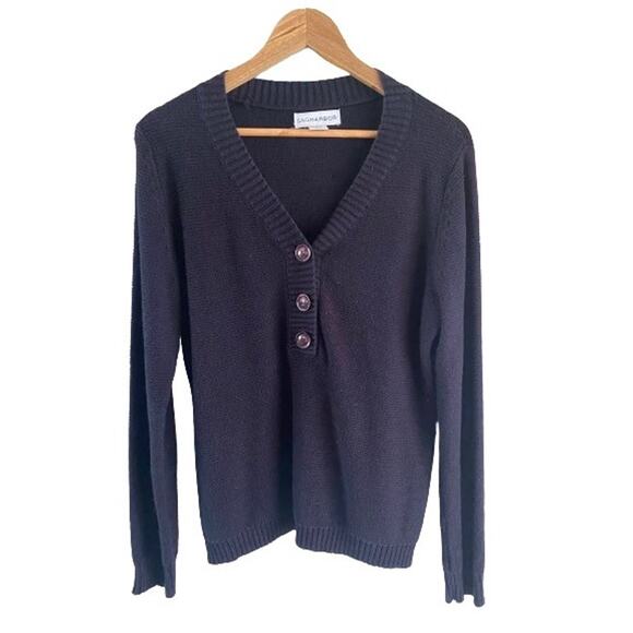 Sag Harbor 3 Button V-Neck Coastal Knit Navy Sweater Sz L - Picture 1 of 8